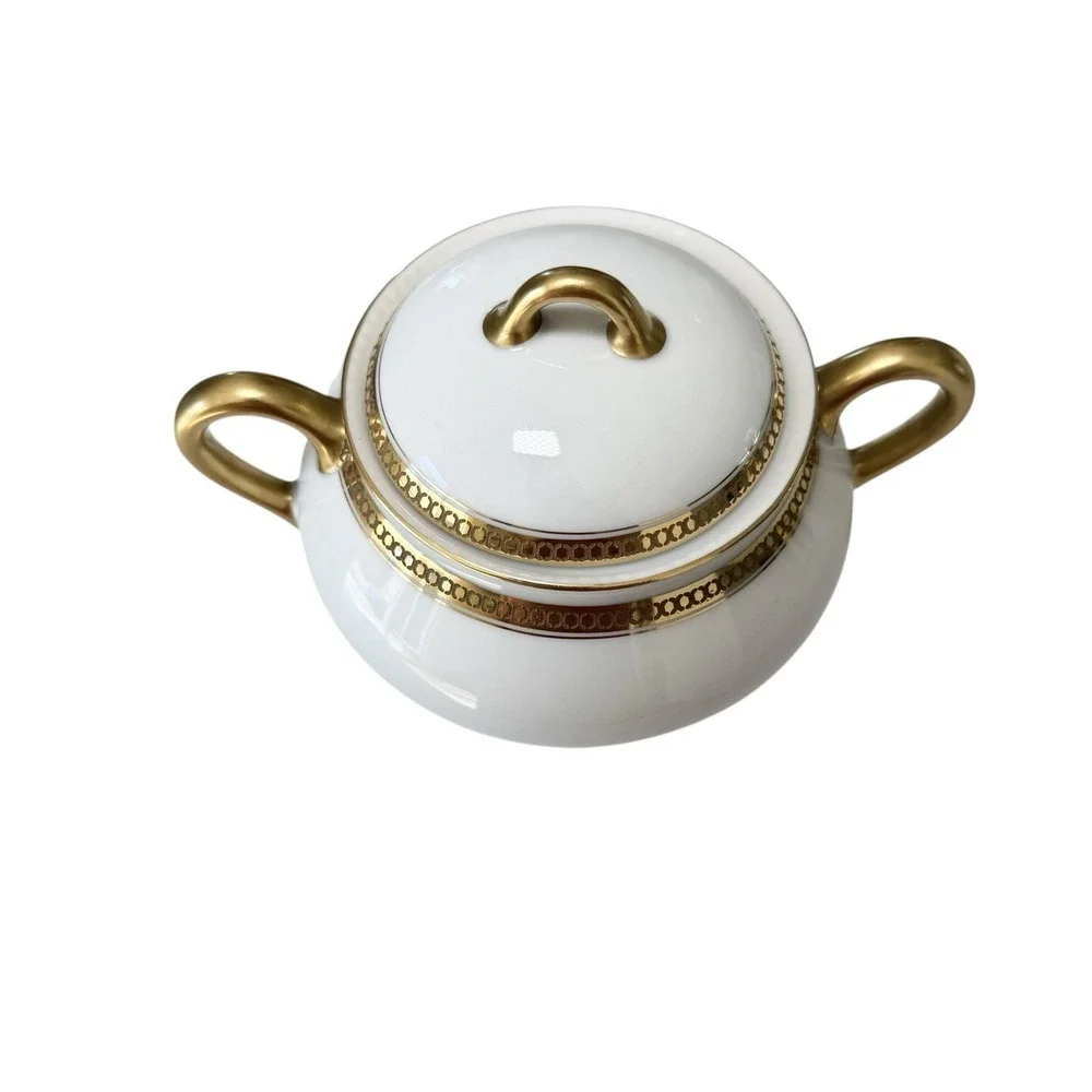 Haviland Limoges Marquis Sugar Bowl w Lid & Creamer Gold Trim - 2 Piece Set